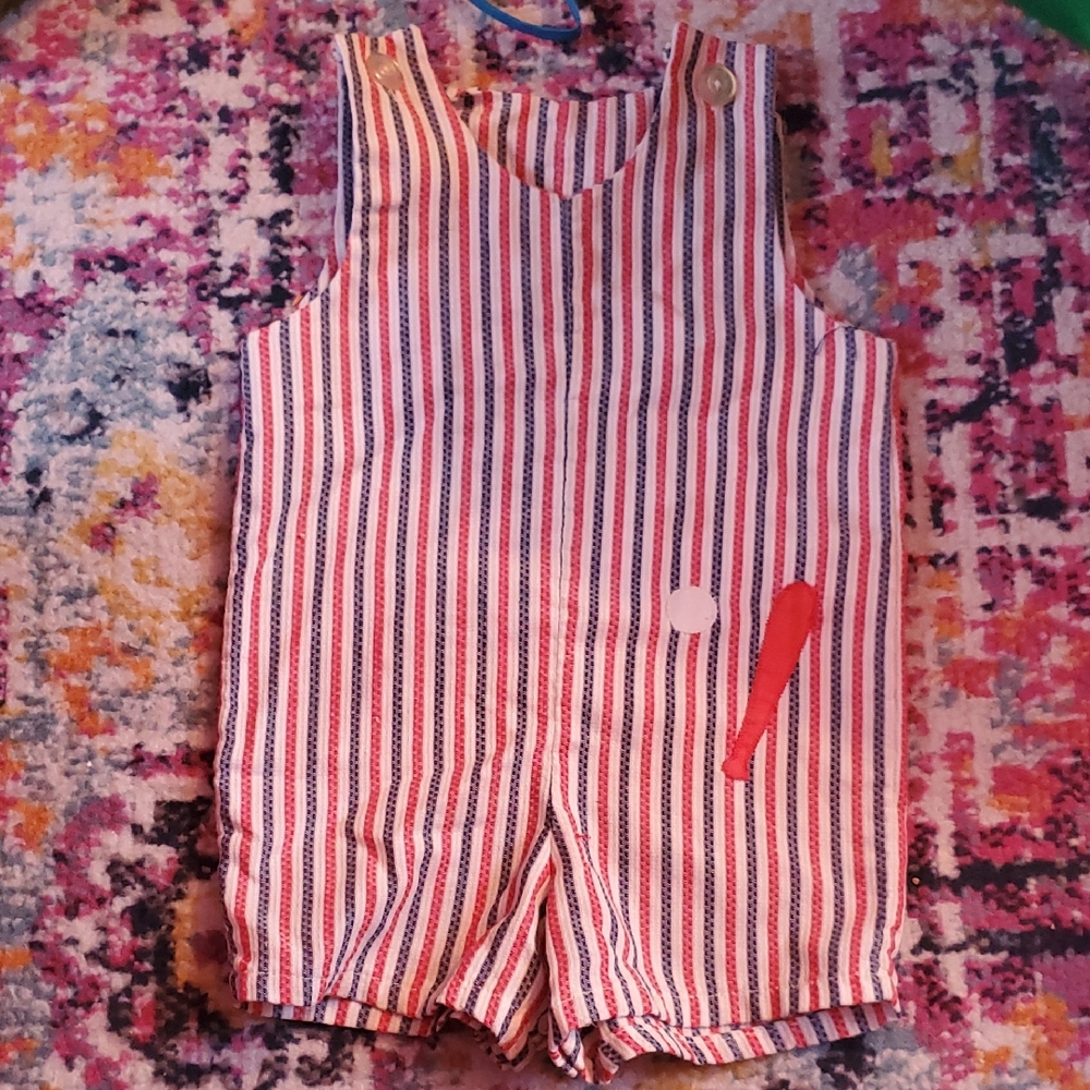 Vintage Red and White Striped Kids Romper